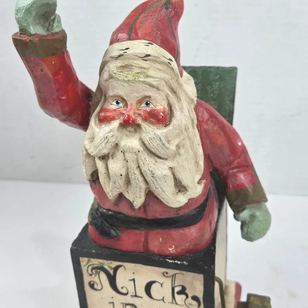 House of Hatten Nick in a Box Santa Papier Mache Figurine Red Vtg 1988 Christmas